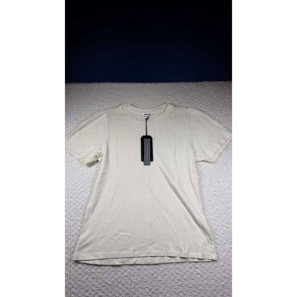 LA Made Women Basic Crew-Neck Ivory Cotton Short Sleeve T-Shirt Size M Raw Hem